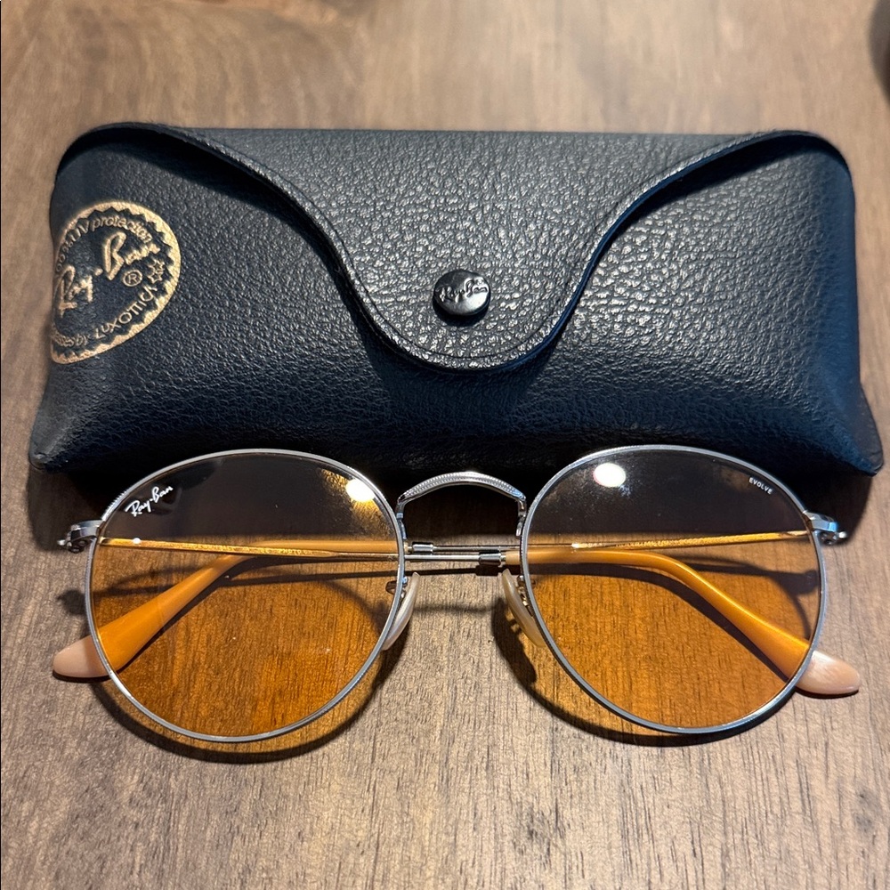 Ray-Ban Silver Frame Sunglasses with Amber Lenses